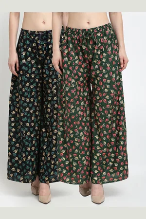 Jinfo Women Black & Green Floral Printed Flared Palazzos Set Of 2