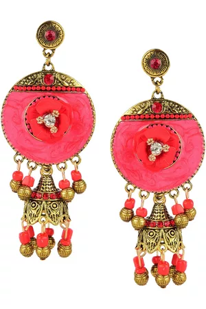 DESI COLOUR Pink Circular Drop Earrings