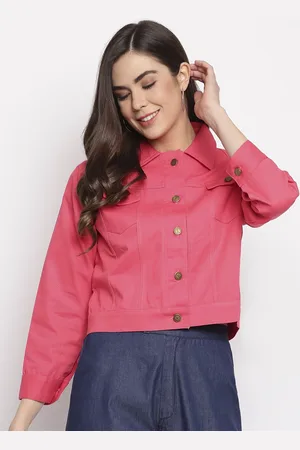 Mayra Women Pink Crop Denim Jacket