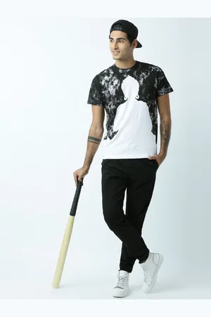 Huetrap Men White & Black Buddha Print Round Neck T-Shirt