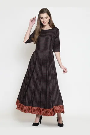 Sera Black Printed Ethnic Fit & Flare Maxi Dress