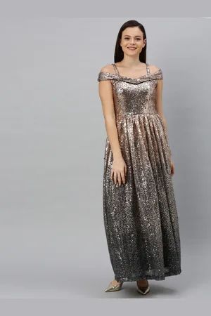 Ethnovog Women Black Pink Sequins Embellished Made To Measure Maxi Dress