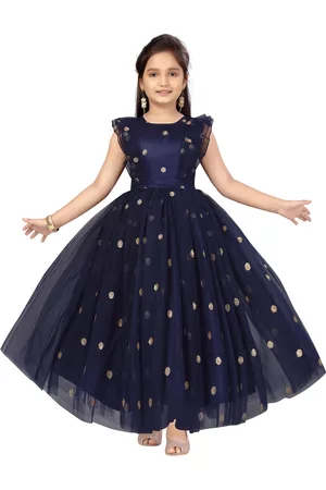 Aarika Girls Navy Blue & Gold-Toned Embellished Net Maxi Dress
