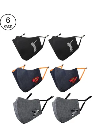 Masq Kids Unisex Pack of 6 Navy Blue & Black Cotton Face Masks