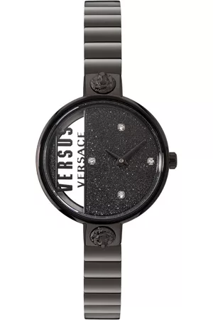 Versus Women Watches - Women Black Brass Printed Dial & Black Stainless Steel Wrap Around Straps Analogue Watch VSPZV0521