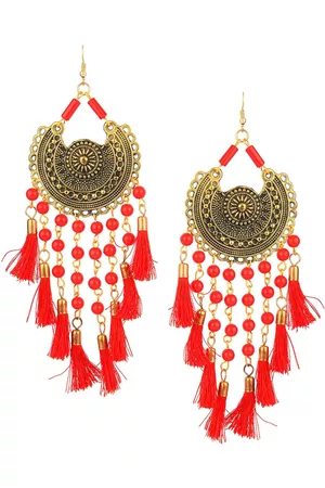 DESI COLOUR Red & Gold-Toned Contemporary Chandbalis