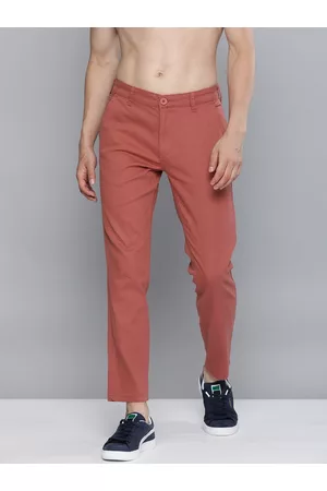 HERE&NOW Men Rust Red Slim Fit Chinos Trousers