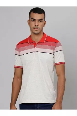 Richlook Men Red & Beige Striped Polo Collar Slim Fit T-shirt