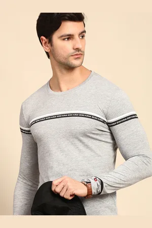 Being Human Men Grey Melange Printed Round-Neck Casual T-shirt