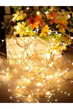 Homesake Pack Of 8 Yellow 50-LED Fairy Copper String Diwali Lights