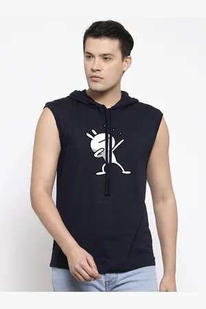 Friskers Men Navy Blue Printed Hood T-shirt