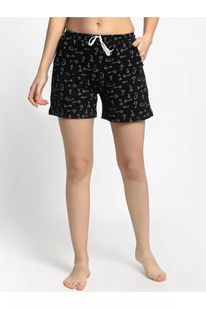 Boston Club Women Black & White Printed Lounge Shorts