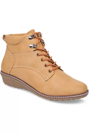 VALIOSAA Women Beige Solid Heeled Boots