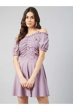 ATHENA Women Lavender Off-Shoulder Ruched Dress