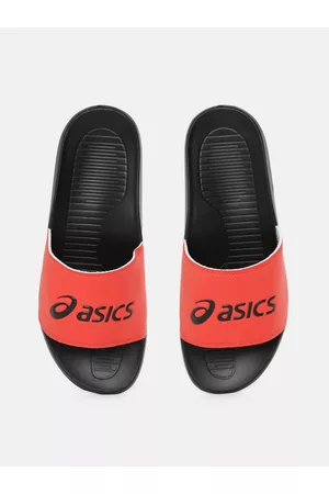 Asics Unisex Coral Orange & Black Brand Logo Print Sliders