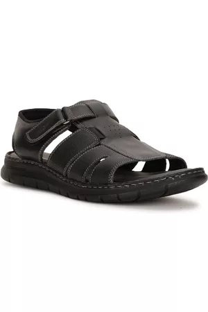 Bata Men Black Leather Comfort Sandals