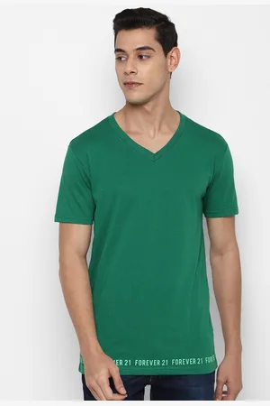 Forever 21 Men Green V-Neck T-shirt