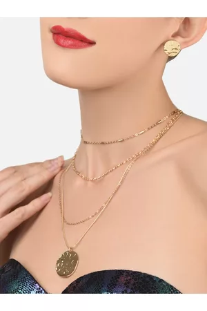 Ami Women Gold-Plated Layered Chain With Earrings