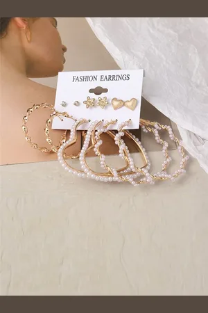Jewels Galaxy White & Gold-Toned Set of 6 Classic Earrings