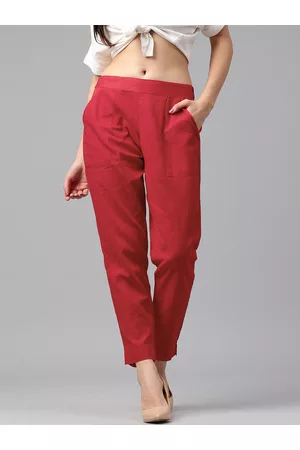 Jaipur Women Red Solid Regular Trousers