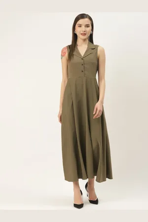 Deewa Women Olive Green Solid Maxi Dress