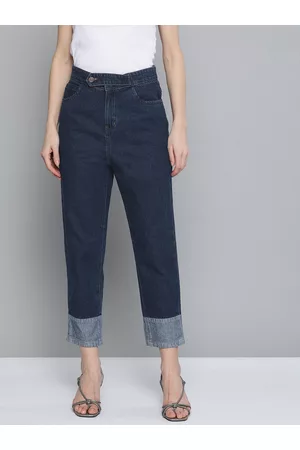 Sassafras Women Navy Blue Pure Cotton Relaxed Fit High-Rise Clean Look Jeans