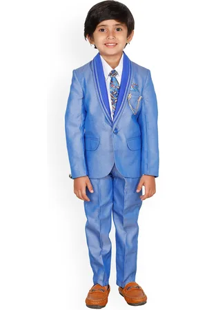 DKGF FASHION Boys Blue Solid 4-Piece Formal Party Suit