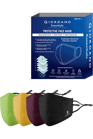 Giordano Adult Pack Of 4 Solid 6-Ply Reusable Cotton Protective Outdoor Masks