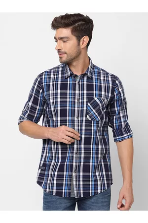 Pepe Jeans Men Navy Blue Opaque Checked Pure Cotton Casual Shirt