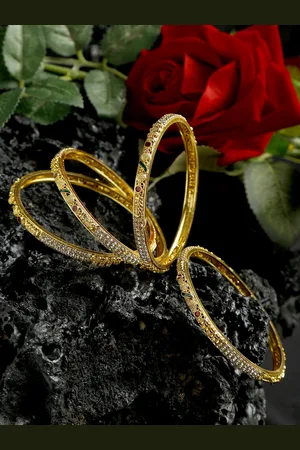 YouBella Set of 4 Red & Green Gold-Plated Stone-Studded Bangles