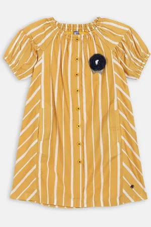 Blue Giraffe Girls Yellow Striped A-Line Dress