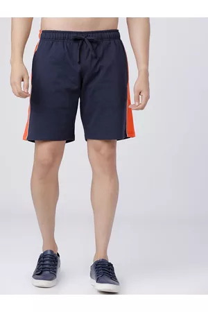 LocoMotive Men Navy Blue & Orange Colourblocked Slim Fit Sports Shorts