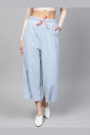 Sassafras Women Blue Flared Solid Denim Culottes