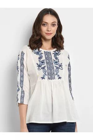 Bhama Couture White Embellished A-Line Pure Cotton Top