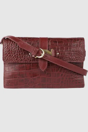 Hidesign Maroon Textured Leather Structured Shoulder Bag