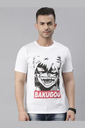 Bushirt Men White Cotton Printed Applique Anime T-shirt