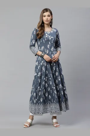 Divena World Women Blue & White Printed Anarkali Kurta