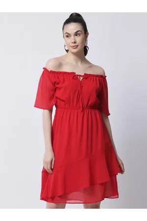 MARC LOUIS Women Red Off-Shoulder Georgette Dress