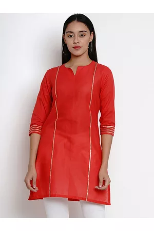Bhama Couture Women Orange Straight Tunic With Gota Detailing