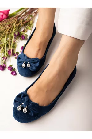 Shoetopia Women Blue Solid Suede Ballerinas