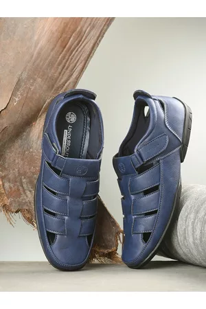 UNDERROUTE Men Navy Blue PU Comfort Sandals