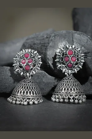 Silvermerc Designs Silver-Toned Contemporary Jhumkas Earrings