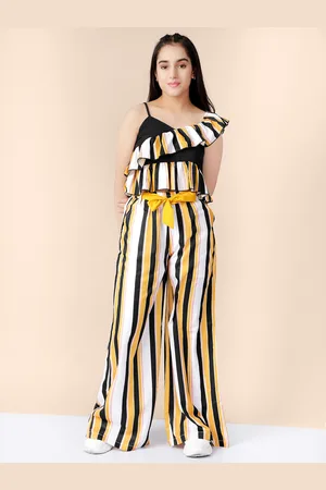 naughty ninos Girls Striped Printed Yellow Co-ord Set