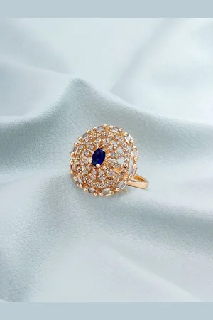Aadita Rose Gold-Plated White & Blue Stone-Studded Finger Ring