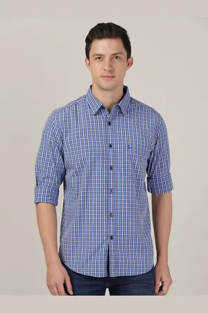 MERCHANT MARINE Men Blue Classic Slim Fit Checked Cotton Casual Shirt