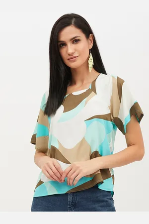 Harpa Women Turquoise Blue & Beige Printed Top
