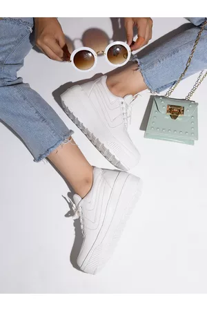 Shoetopia Women White Suede Sneakers