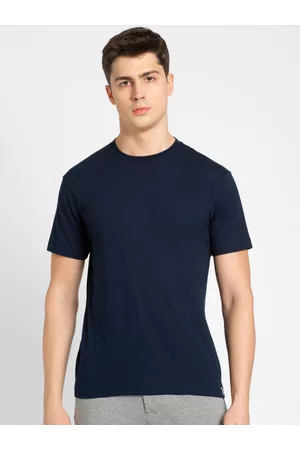 Jockey Men Navy Blue Solid Comfort Fit Round Neck Sports T-shirt