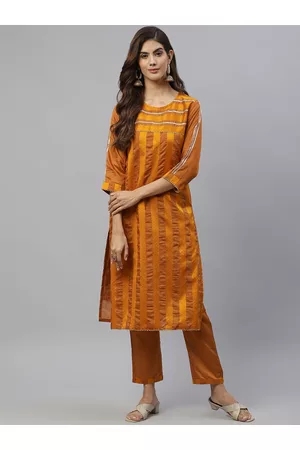 SWAGG INDIA Women Mustard Yellow Regular Gotta Patti Kurta with Trousers