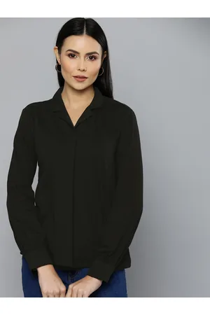 Chemistry Women Black Solid Pure Cotton Top